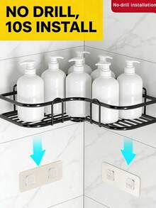 Estantería de esquina negra duradera y minimalista moderna con múltiples compartimentos de almacenamiento montados en la pared, a prueba de óxido y resistente, adecuada para almacenar limpiador, champú y cosméticos, instalación adhesiva, ahorradora de espacio - Multicolor - Ver 8