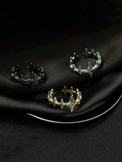 1 pieza Anillo unisex de estilo callejero de Halloween, ajustable, con diseño de estrellas y espinas, color metálico, estilo punk Y2K