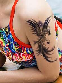 3pcs Vivid Colorful Phoenix Temporary Tattoo Stickers, Waterproof Realistic Tattoo Stickers Suitable For Women & Adults, Half Sleeve Tattoo, Body Tattoo, Can Be Used With Girlfriend - Multicolor - View 4