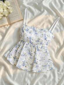 Top corto de campesina con bordado estilo vintage para mujer, verano, casual, boho, concierto country, rave, festival, western, brunch, playa, lindo, estilo hada, salir, tops bohemios, tops de fiesta, top negro, top de rave, top de camisola negr - Azul y blanco - Ver 2