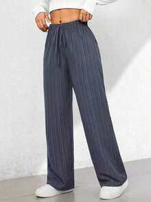 Pantalones capri de pierna ancha con textura de estilo casual de verano - Gris Oscuro - Ver 3
