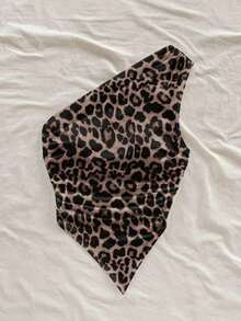 Top de bandeau asimétrico con estampado de leopardo y nudo, estilo playero, adecuado para el verano y la playa - Café integral - Ver 8