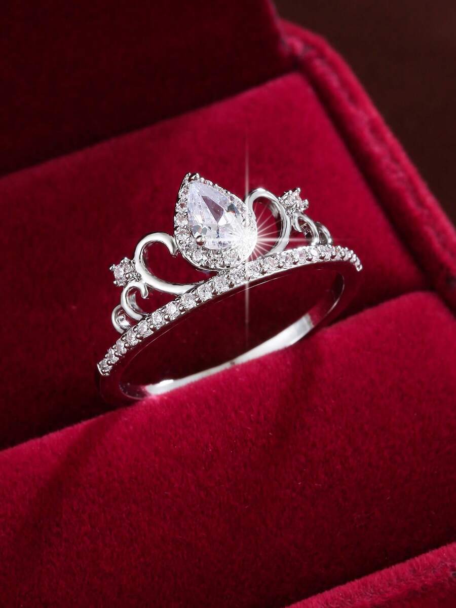 1 chiếc nhẫn thời trang hình giọt nước vương miện đính đá zirconia nhân tạo dành cho nữ - Nhiều màu - Xem 1
