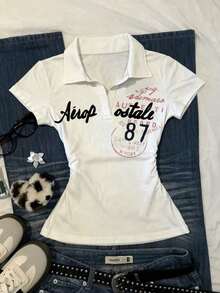 Camiseta casual de mujer con estampado de letras, verano - Blanco 2 - Ver 7