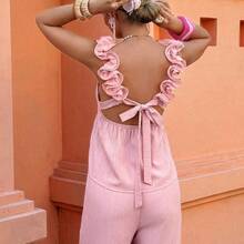 Conjunto de dos piezas con top tubo con volantes y pantalones - Versátil para uso casual/oficina/vacaciones (primavera y verano, tallas regulares) - Rosa - Ver 7