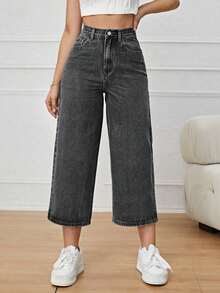 Jeans unicolor con cremallera - Negro - Ver 7