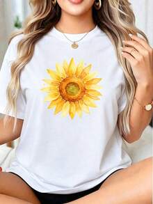 Estampados de girasoles, oferta especial por tiempo limitado, cantidad limitada, ¡ relámpago! Camisas casuales para mujer, camisetas para mujer, camisas elegantes |   1 camiseta para mujer |   Camisetas estampadas para mujer, camisetas navideñas para mujer, camisetas estampadas, manga corta, cuello redondo, corte casual, tejido elástico, cómodas de llevar, camisetas de algodón puro. Camisetas para mujer: el regalo perfecto para familiares, amigos, novios y novias. Ropa para mujer, la opción ideal para el verano. - Blanco - Ver 2