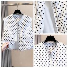 Chaleco corto sin mangas para mujer, blusa sin mangas con lunares y cuello redondo minimalista, diseño de dobladillo con volantes romántico, forrada, blusa versátil para primavera y verano - Blanco y Negro - Ver 4