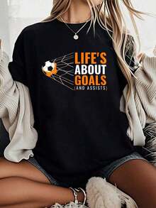 Women's Plus Size Clothing 100% Pure Cotton, Football Clothing With Fun Prints For Young People, Comfortable And Cozy T-Shirts For Spring/Summer, Women's Holiday Sets, Suitable For Women's Casual Daily Wear, Ideal For Spring, Summer And Autumn. - 黑色 - 查看 7