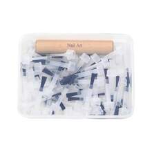 1 Set Disposable Nail Brush Kit, 1 Wooden Handle + 50 Flat Heads + 1 Box, Detachable Double-Sided, Interchangeable Nail Brushes, Suitable For Nail Salons, Professional Nail Gel Tools - Black and White - View 2