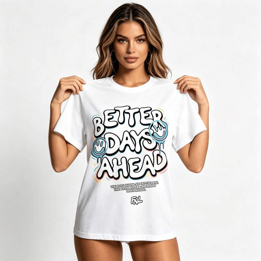 Tops para mujer estampada para mujer, para chicas, con el eslogan positivo Un Mejor, decoraciones de grafiti y corte holgado.Adecuado para la vuelta al cole, el skateboarding y el uso casual diario, perfecto para el verano. - Blanco - Ver 1