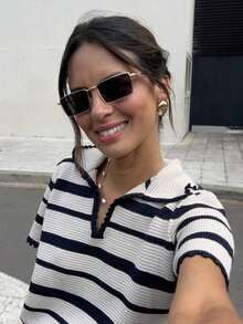 Conjunto de shorts de verano de moda nueva para mujer, estilo de vacaciones, a rayas, casual, retro, sexy, conjunto de verano, carnaval, atuendos de playa para mujer, blusas para salir, atuendos de vacaciones de verano, Y2K - Azul marino - Ver 4