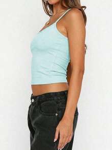Top de lencería de moda para mujer  y camiseta sin mangas de rayas de primavera/verano con cuello redondo y ajuste casual, adecuada para vacaciones en la playa y uso casual diario - verde menta - Ver 7