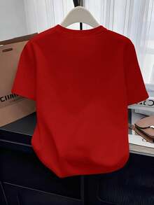 Women's Short-Sleeved T-Shirt, Athleisure Style, Vintage, Elegant, Exquisite, Fashionable, With Creative Bow Brooch Print, Soft, Comfortable, Loose, Casual, Streetwear, Sportswear, Ideal For Parties, Holidays, A Beautiful Gift. - 紅色 - 查看 2