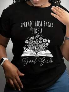 Difunde Esas Páginas Como Una Buena Chica, Amante de Libros, Camiseta Spicy Books, Camisetas de Libros 100% Algodón para Hombres y Mujeres, 180g, Cuello Redondo, Negro, Tallas S-XXXL, blusas para mujer, Camisetas Gráficas de Verano para Mujeres, Camiseta Casual Estampada para Mujer, Manga Corta y Cuello Redondo, Moda Urbana Local de Primavera/Verano. - Negro - Ver 7