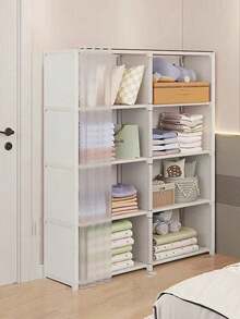 Portable Bookshelf With Curtain, Black Multifunctional Storage Cabinet, Suitable For Office, Bedroom, Bathroom, Dust-Proof Wardrobe, Easy To Assemble, Open Storage Cabinet With Partition, Large Capacity Storage Rack, Can Be Used As Decorations, Holiday Decorations, Room Decorations, Home Decorations, Bedroom Decorations, Can Store Dresses, Pants, Shoes, Jeans, Boots, Skirts - Multicolor - View 19