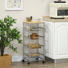 Serving Trolley, Kitchen Cart With Metal Baskets, 36.5 X 36.5 X 89 Cm, Kitchen Trolley, Side Table, Silver For The Kitchen And Dining Room - Silver - View 2