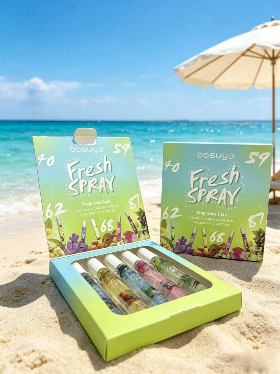 Brazilian Fragrance Spray With Gift Box,10ml Beach Digital Fragrance Sprays.Includes Various Fragrances Such As Coconut,Vanilla,Jasmine And Pistachio.Naturally Fresh & Long-Lasting.Air Fresheners For Summer.The Portable Design Makes It Ideal For Wardrobes,Bathrooms,Cars,During Travel.Suitable For Valentine's Day,Mother's Day,Wedding - Multiple Styles - View 1