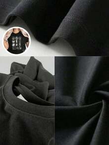 Women's Blouses, Pretty Blouses For Women, Women's Clothing, Women's Outfits, Image 31 Minutos Black And White T-Shirt, Cartoon Character Print Pattern, High-Quality Cotton Print, Round Neck, Basic Loose Fit, Men's And Women's, Breathable, Versatile, Machine Washable, Comfortable, Everyday Casual Sporty Summer Essential - 黑色 - 查看 7