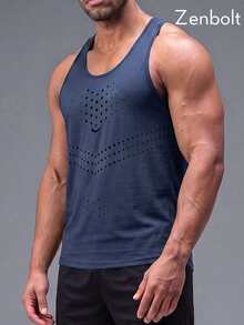 ZULIZ Áo tank top không tay Zenbolt dành cho nam, kiểu dáng racerback, với họa tiết hình học, phom dáng cổ điển thoải mái, đa năng, thích hợp cho tập luyện thể thao, hoạt động thể thao và đi chơi hàng ngày. - Màu xanh hải quân - Xem 2