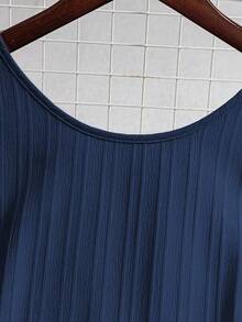 Vestido casual mini de mujer con tirantes de amarre, espalda descubierta, sin mangas, corte evasé y dobladillo con volantes - Azul 2 - Ver 4