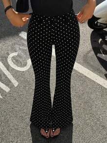 Pantalones negros acampanados casuales de ajuste ceñido con botones delanteros de unicolor para mujer - Negro - Ver 12