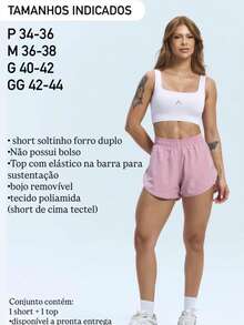 Camila Brand Set Consisting Of Loose-Fitting Double Shorts In Polyamide And Tech Fabric, And A Slim-Fit Fitness Top In Plus Sizes. - Black - View 2