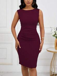 Vestido de verano elegante y minimalista sin mangas y ajustado para mujer - Burdeos - Ver 6