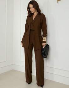 Premium Women's Double Blazer And Pants Set - Rust Brown - View 1