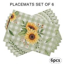 A Complete Set Of Daily Sunflower, Green Leaf, Green Checkered, And Striped Patterned Placemats, Suitable For Spring, Summer, Autumn, And Winter. It Adopts A Multi-Color Pattern Design And Is Woven From 100% Polyester Fiber. The Size Is 12 * 18 Inches And Can Be Machine Washed With Polyester Placemats. Heat Resistant, Stain Resistant, Waterproof, Easy To Clean, Suitable For Dining Tables, Holiday Party Decorations, Desktop Protection, Kitchen And Living Room Decorations, And Daily Use. - Multicolor - View 18
