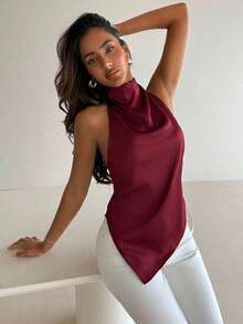 Top elegante de verano de diseño minimalista, sin mangas y con espalda descubierta, de unicolor - Burdeos - Ver 7