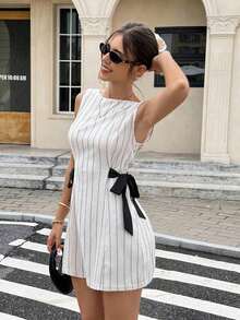 Vestido coreano de mujer con estampado de lunares, lazo y tirantes versátil y de moda - Albaricoque - Ver 6