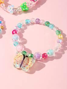 3pcs/Set Girls Cute Butterfly, Heart Glass Beaded Bracelet Jewelry Set, Suitable For Festivals, Parties, School, Daily Wear, Colorful Beads Random - Multicolor - View 5