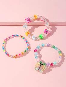 3pcs/Set Girls Cute Butterfly, Heart Glass Beaded Bracelet Jewelry Set, Suitable For Festivals, Parties, School, Daily Wear, Colorful Beads Random - Multicolor - View 1