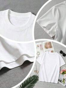 Camiseta Blanca con Estampado de Flores de Limón para Mujer, Cuello Redondo, Camiseta Casual de Algodón, Tejido de Punto de Elasticidad Media, Corte Regular para Damas, para Primavera/Verano/Otoño, Camiseta de Verano - Blanco - Ver 3