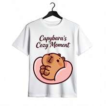 Tops para mujer Casual de Algodón para Mujer con Estampado Gráfico de Capibara, Cuello Redondo, Manga Corta, Corte Regular, Linda - Blanco - Ver 2