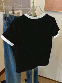 1 Piece Of Summer T-Shirt For Mother's Day, For Women, With "Cruise Life" And "Summer Vibe" Letter Print, Short Sleeve, Round Neck, Loose And Comfortable, Summer Clothing, Easter, 180g, 100% Cotton, All Designs Are Printed. Unisex. - 黑色 - 查看 4
