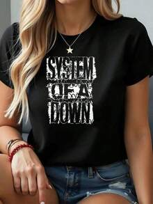 Camisetas relajadas para damas, de verano, de algodón de 220 g, con cuello redondo y manga corta (1 unidad) - Negro - Ver 1