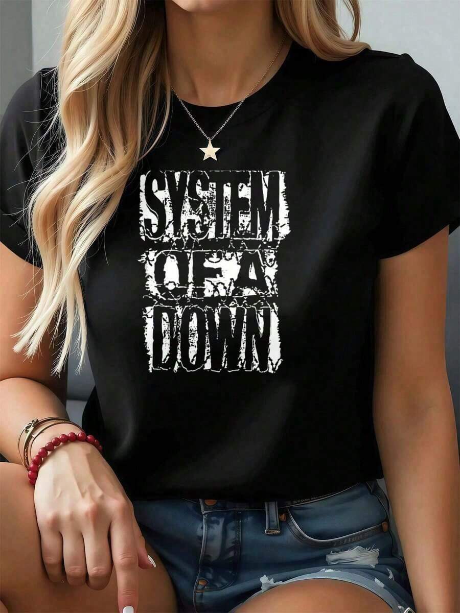 Camisetas relajadas para damas, de verano, de algodón de 220 g, con cuello redondo y manga corta (1 unidad) - Negro - Ver 1