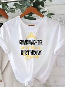 Cclothesta Women's Short Sleeve T-Shirt With Birthday Queen Grandmother Print, White T-Shirt With Dclothesado Design For Birthday Party Gift For Girl Or Teenager - 白色的 - 查看 8