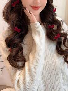 10 piezas/4 piezas/2 piezas Pinzas para el cabello con lazo rojo pequeño de ante de moda para niñas, pinzas para el cabello de flequillo elegantes y vintage, accesorios para el cabello, pasadores para el cabello - Rojo - Ver 2