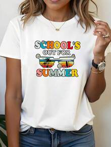 Talla - Talla - 'S OUT SUMMER Estampado Gráfico Camiseta de Talla para Mujer, Top Casual de Manga Corta con Cuello Redondo para Verano y Primavera, Ropa de Mujer - Blanco - Ver 6