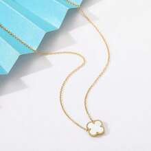 Clover Pendant Necklace For Women 18K Gold Plated Four Leaf Clover Necklaces Lucky Simple Jewelry Gifts For Women - 白色 - 查看 3