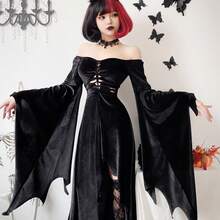 Dark Gothic Halloween Costume Witch Dress Vampire Coffin Black Dress - Dress + Black Fishnet Stockings - View 2