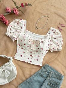 Estilo bohemio, floral romántico, estilo de vacaciones, blusas con estampado floral con temática del 4 de julio, blusas de vacaciones, blusas con cuentas, blusas de fiesta, blusas de tirantes, blusas cortas con temática del 4 de julio para mujeres, - Rosa - Ver 1