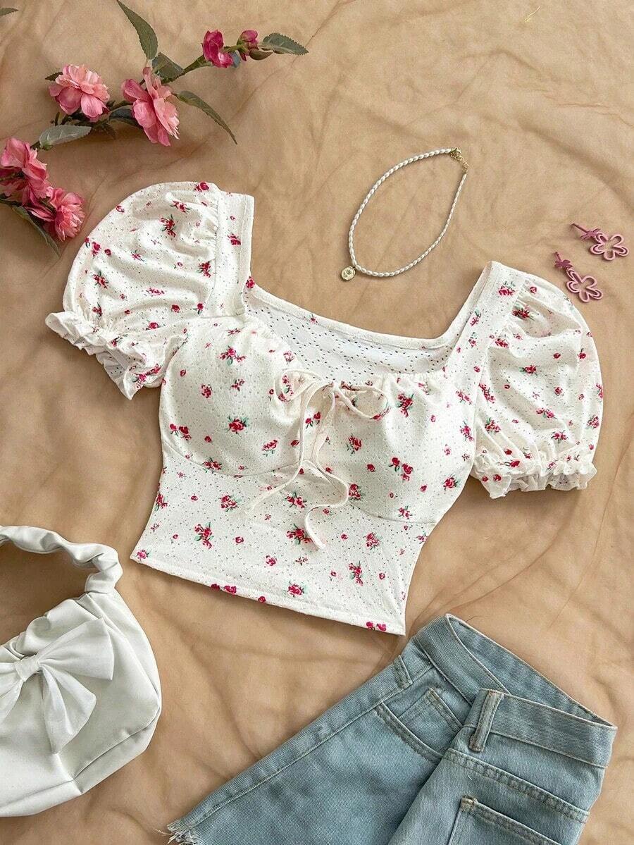 Estilo bohemio, floral romántico, estilo de vacaciones, blusas con estampado floral con temática del 4 de julio, blusas de vacaciones, blusas con cuentas, blusas de fiesta, blusas de tirantes, blusas cortas con temática del 4 de julio para mujeres, - Rosa - Ver 1