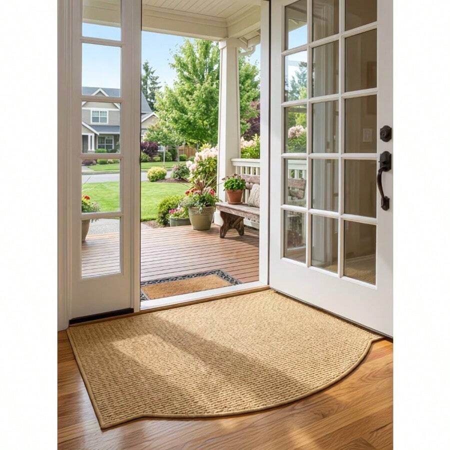 1pc Nordic Style Brown Oval Entrance Doormat, Multipurpose Indoor/Outdoor Rug For Kitchen, Bathroom, Entryway, All Season - Multicolor - View 1