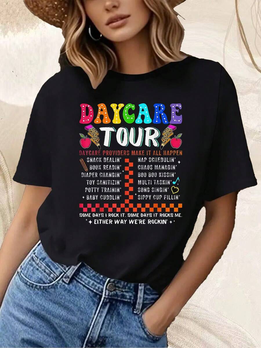 Camiseta de Recorrido de Guardería en Color con Frases parroveedores de Guardería y Padres, Cuello Redondo, Manga Corta, Tejido Ligero para Uso Casual en Todas las Estaciones