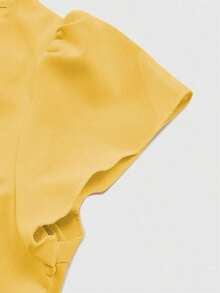 Conjunto informal de mujer con blusa de cuello en V plisada y pantalones de pierna ancha de unicolor - Amarillo - Ver 4
