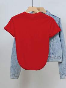 Women's Short-Sleeved T-Shirt From Warner Bros. Friends TV Series, Featuring A Print Of The Protagonist In A Q Version, Casual Round Neck, Suitable For Spring, Summer And Autumn, 100% Women's T-Shirt, Versatile Retro Style For Everyday Wear, Holidays And Fashionable Travel. - 紅色 - 查看 2